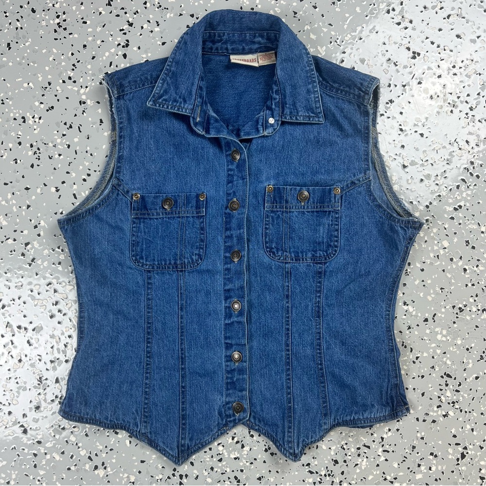 Crossroads 90s Blue Women’s Denim Jean Vest with Buttons 100% Cotton Small